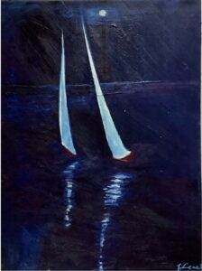 Segelboote in Mondnacht